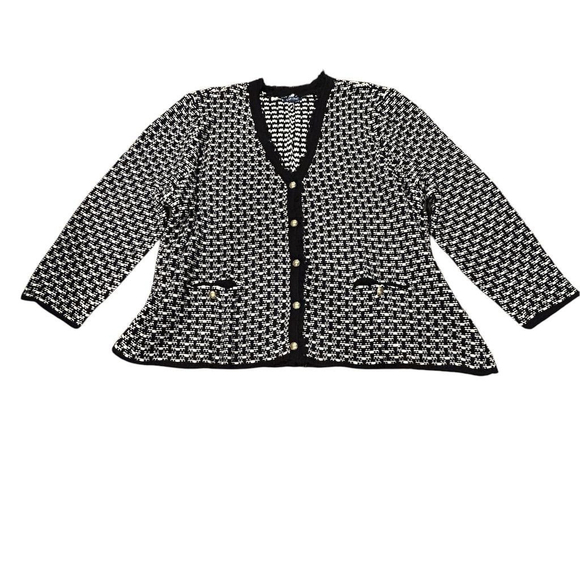 Liz & Me Cardigan Sweater Womens Plus Size 5XL Black White Tweed Herringbone NEW - Picture 1 of 10